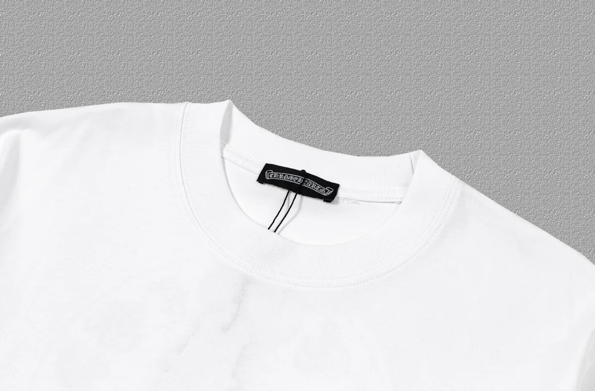 🅿️200 [CH Crow Heart] 2025FW short-sleeved T-shirt, hollow embroidery with arch bridge embroidery, high-end 26s double yarn 300g fabric, heavy fabric, custom stretcher rib, same vat and dye, complete three standards, same style for men and women, color: black, white, size: S M L XL 2XL